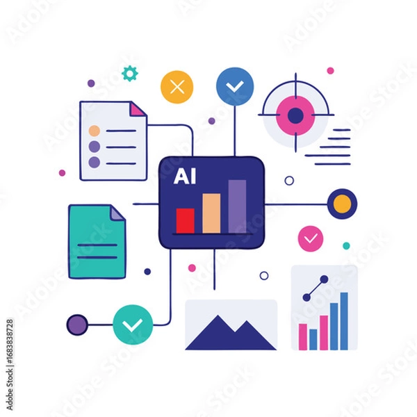 Fototapeta Artificial intelligence data analysis and insights illustration