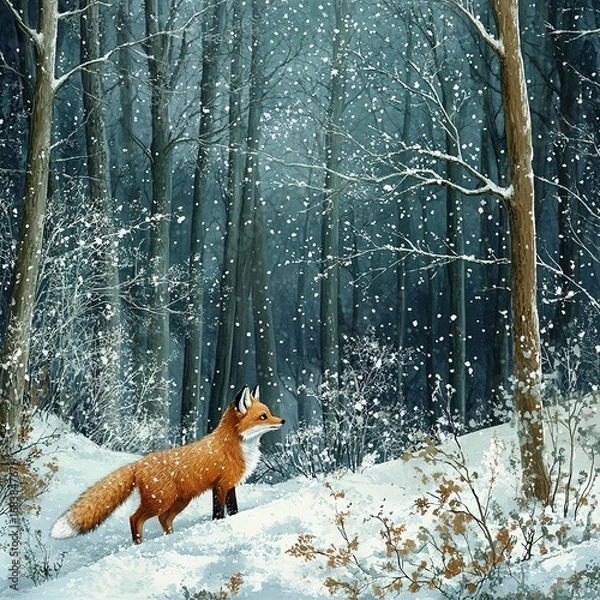 Obraz Winter fox in a snowy forest