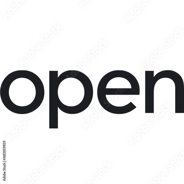 Fototapeta The word open in dark gray letters isolated on transparent background