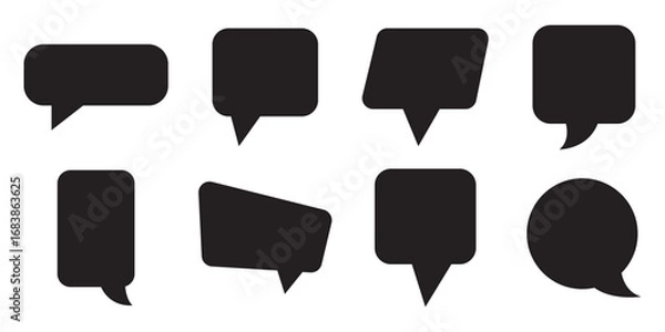 Fototapeta Black speech bubbles collection, comic dialogue shapes, blank talk clouds, chat message icons, vector illustration, communication symbols, text box design, dialog balloon set