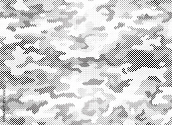 Fototapeta Abstract halftone seamless camouflage pattern. Repeating digital dotted hexagonal camo military texture background. Abstract modern fabric textile ornament. Vector illustration.