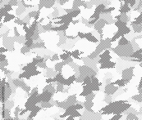 Fototapeta Abstract halftone seamless camouflage pattern. Repeating digital dotted hexagonal camo military texture background. Abstract modern fabric textile ornament. Vector illustration.