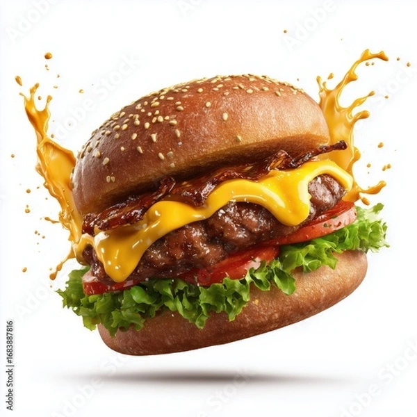 Obraz Mouthwatering Cheeseburger with Bacon , PNG isolated cut out image