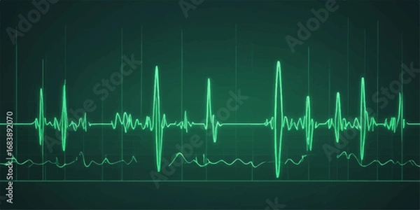 Fototapeta Green EKG wave on a heart monitor, showing the pulse and a healthy heartbeat