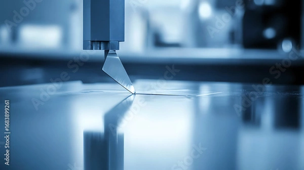 Fototapeta Precision Cutting Tool in Action on a Reflective Surface