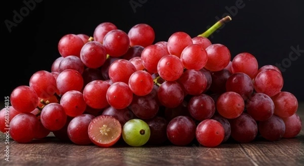 Obraz Red Grape Cluster on Dark Wooden Surface