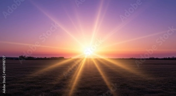 Obraz Vibrant Sunrise Over a Flat Field