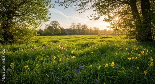 Obraz Vibrant Spring Meadow at Sunset