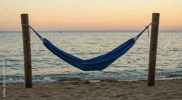 Obraz Blue Hammock on Sandy Beach at Sunset