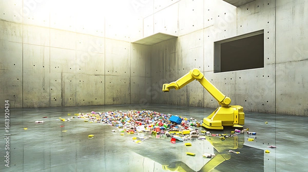 Fototapeta Robot Arm Sorting Colorful Objects in a Concrete Room