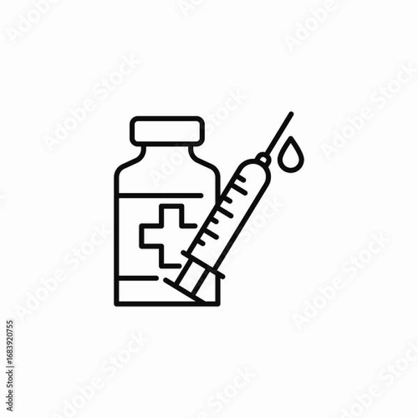 Fototapeta vial with medical cross syringe with needle drop vaccination medication injection icon sign vector