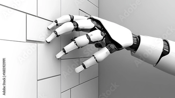 Fototapeta Robotic Hand Interacting with Geometric Tiles
