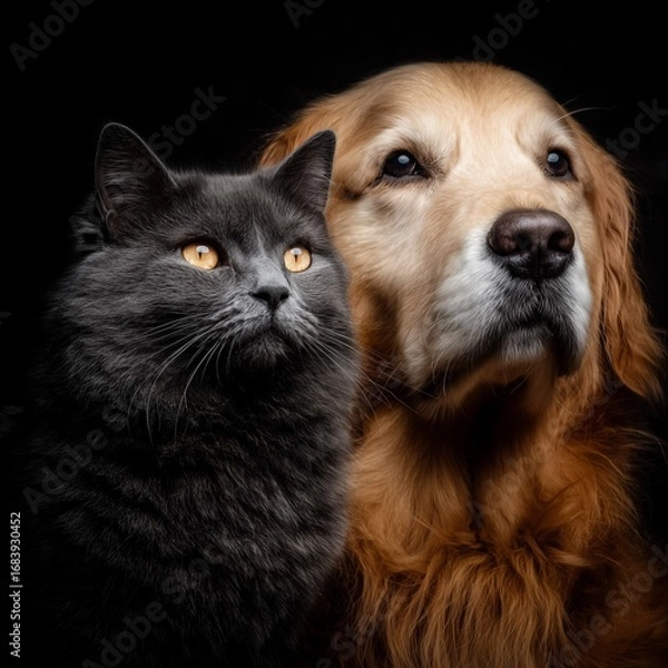 Fototapeta Cat and dog lying together indoors