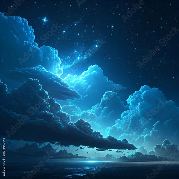 Obraz ethereal blue glowing cloudscape at night