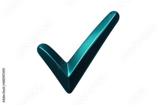 Fototapeta Metallic teal 3d checkmark verifying approval, signaling completion against transparent backdrop