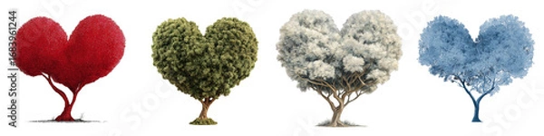 Fototapeta Heart shaped trees in different colors symbolizing love nature background on transparent background