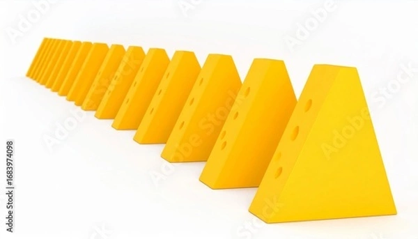 Fototapeta Geometric Arrangement of Yellow Triangle Shapes with Holes on White Surface