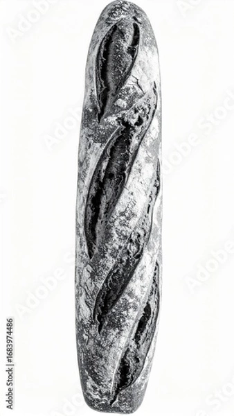 Fototapeta Artisan Baguette Detailed Textural Crust Isolated on White Background in Studio Lighting