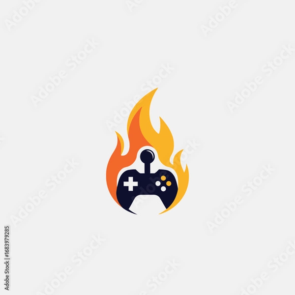 Obraz Video game controller icon with flames signifying heat or passion.