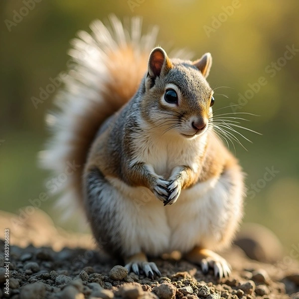 Obraz Squirrel, squirrel sitting in nature, sunlight falling on it from the side, making it more visible and attractive, close-up shot, natural background