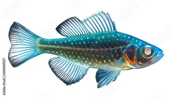 Fototapeta A lanternfish with glowing bioluminescent body, isolated on a transparent background