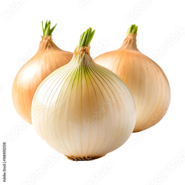 Fototapeta Close-up of a fresh onions standing upright on a transparent background