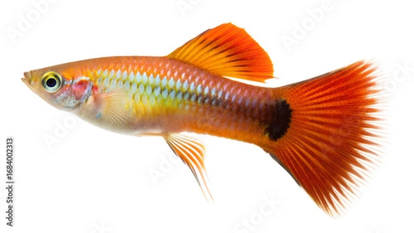 Fototapeta A swordtail fish with elongated tail fin, isolated on a transparent background