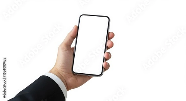 Fototapeta Businessman's Hand Holding a Smartphone with a Blank Screen for Mockup