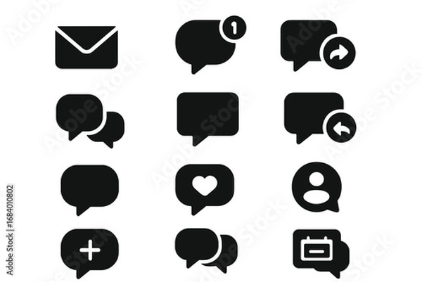 Fototapeta Social Chat Icons. Solid style icons of social chat platforms: direct message, chat notification, story reply, friend message,