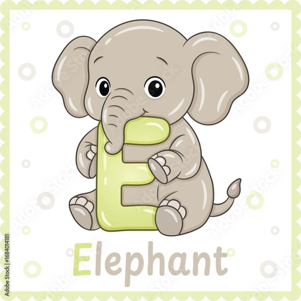 Obraz Letter E with Elephant Cute Educational Alphabet Flashcard for Kids