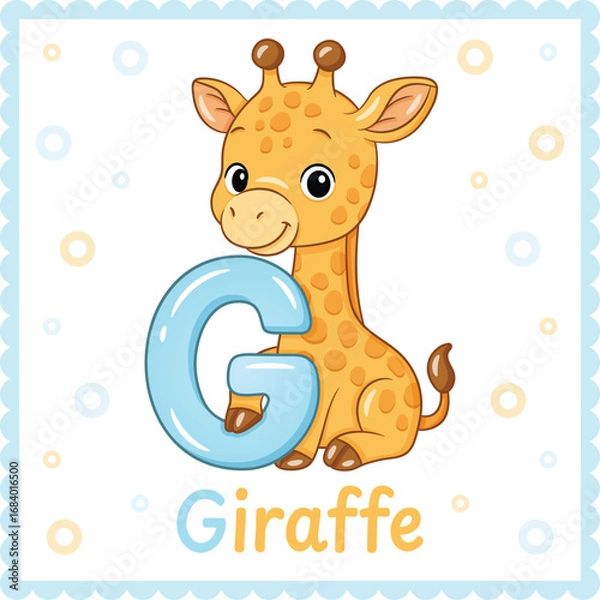 Obraz Letter G with Giraffe Cute Educational Alphabet Flashcard for Kids