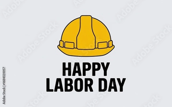 Fototapeta Minimalist background with a single yellow construction helmet and text Happy Labor Day