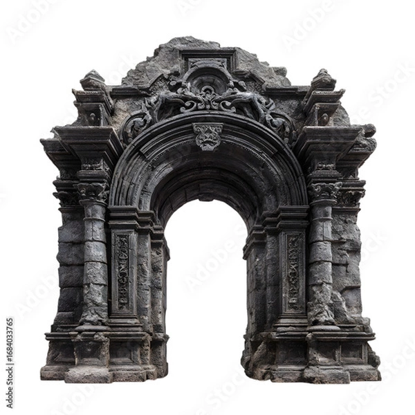 Fototapeta Ancient Stone Archway Architectural Ruin Gothic Design Historical Entrance isolated on transparent background