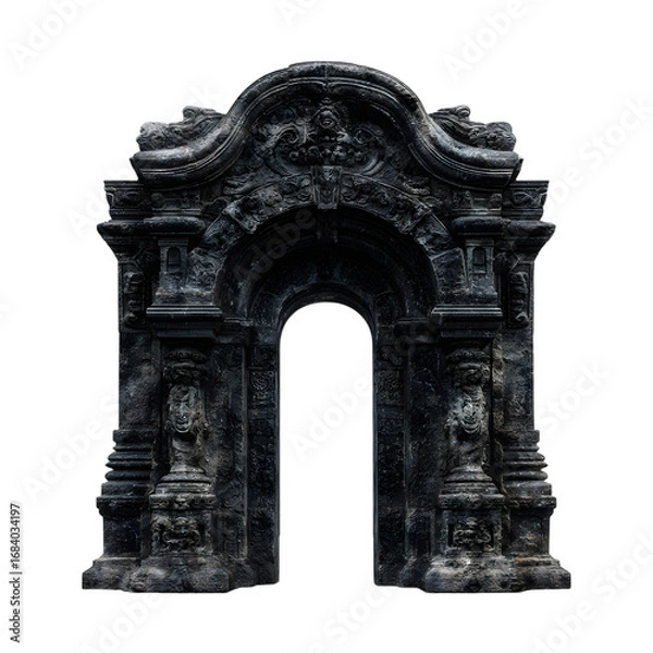 Fototapeta Majestic Archway Architectural Design Ancient Ruins Stone Entrance Gothic Architecture Ornate Details isolated on transparent background
