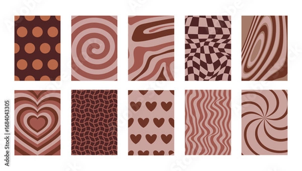 Fototapeta Abstract psychedelic retro posters set. Trendy textures collection. Banner and cover templates.