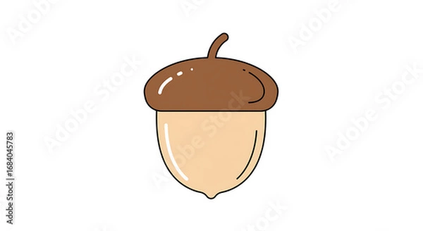 Fototapeta A simple brown acorn with a light beige body and a brown cap sits centered against a stark white background, evoking a sense of natural simplicity and autumnal charm