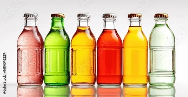 Obraz Row of colorful glass bottles, likely beverages.  Each bottle displays a different hue