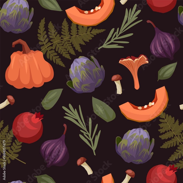 Obraz Seamless autumn pattern. Dark background. Vector illustration