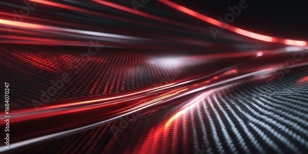 Fototapeta Abstract, futuristic design with flowing red lights on a dark, textured surface