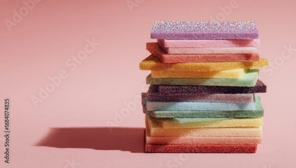 Fototapeta A stack of colorful rectangular sponges or cleaning pads