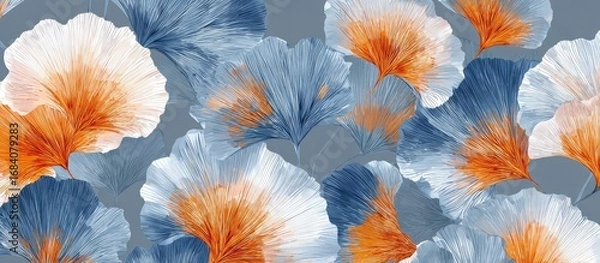 Fototapeta Abstract Ginkgo Leaves in Shades of Blue and Orange
