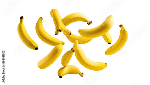 Fototapeta A cluster of yellow bananas arranged in a swirling, radiating pattern against a transparent background