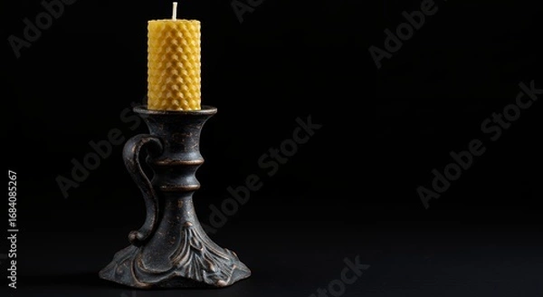 Obraz Honeycomb candle in dark candle holder
