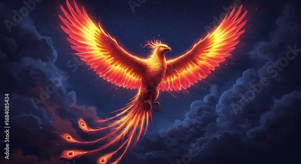Obraz Mythical phoenix taking flight at night
