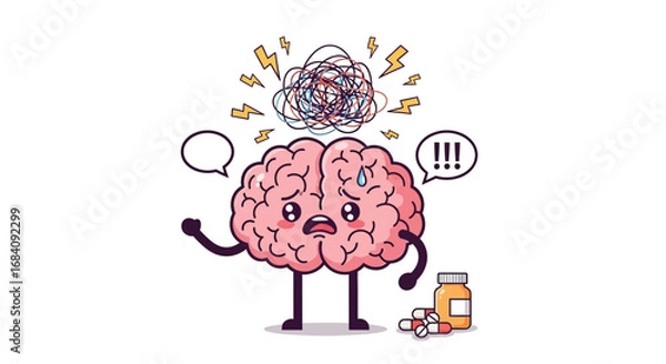 Fototapeta Stressed Brain with Overwhelming Thoughts and Medication