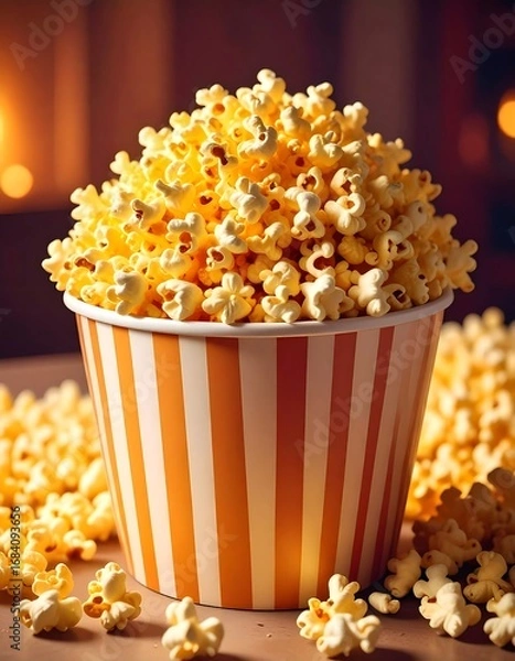 Obraz Popcorn in a striped paper container