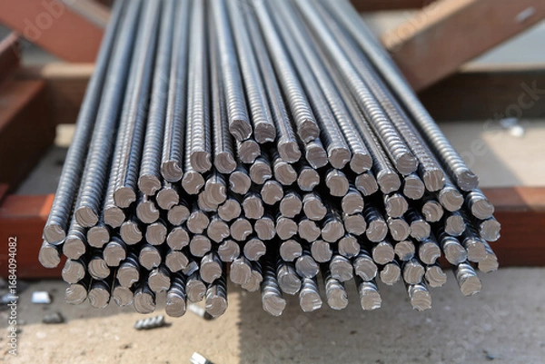 Obraz Steel Rebars at Construction Site Close-Up
