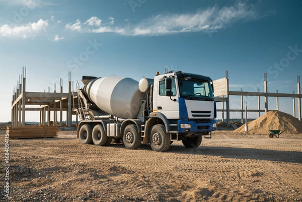 Obraz Concrete Mixer Truck at Construction Site