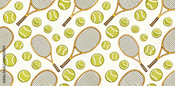 Obraz Playful tennis rackets and balls pattern for sports apparel or vibrant decor