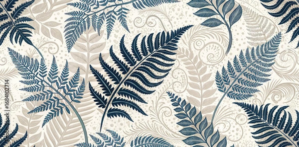 Fototapeta Elegant navy fern pattern with subtle beige botanical details creates a sophisticated natural aesthetic.